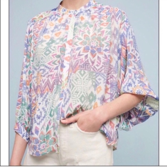 Mauve Brynna Dolman sleeve colorful light top - Picture 2 of 7